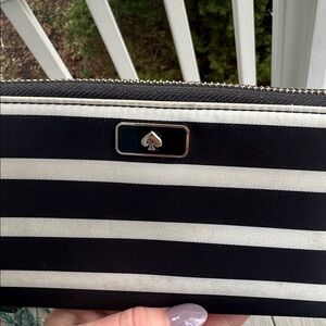 kate spade Black and White Striped Zip Wallet